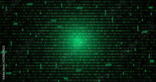 green data falling matrix wallpaper background banner template in binary numbers with geometric cover