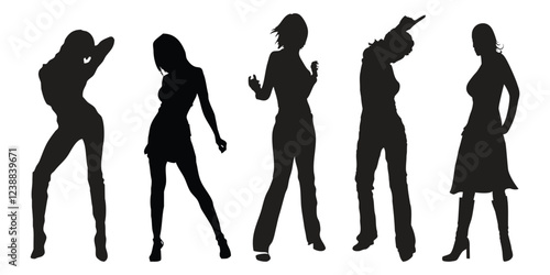 silhouettes of woman dancing people vector set.