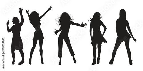 silhouettes of woman dancing people vector set.