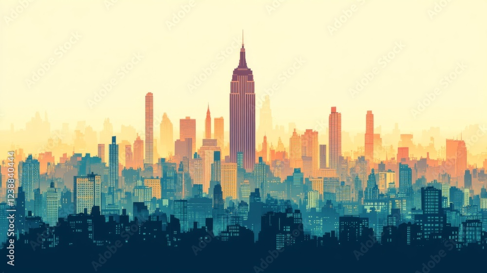 Obraz premium Warm-toned City Skyline at Sunset