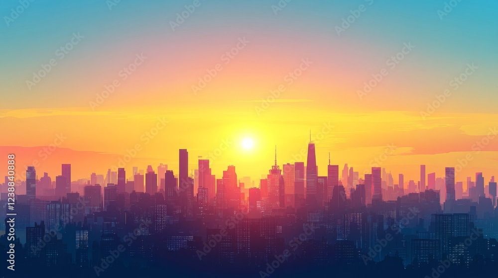 Fototapeta premium Vibrant City Skyline at Sunset