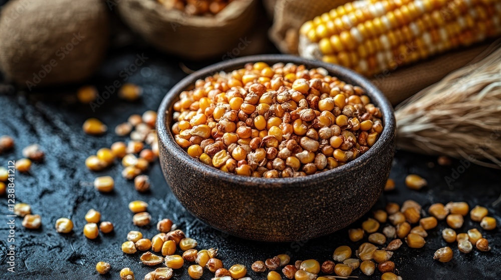 Bowl of dried corn kernels with cobs. Bowl of dried corn kernels with cobs.