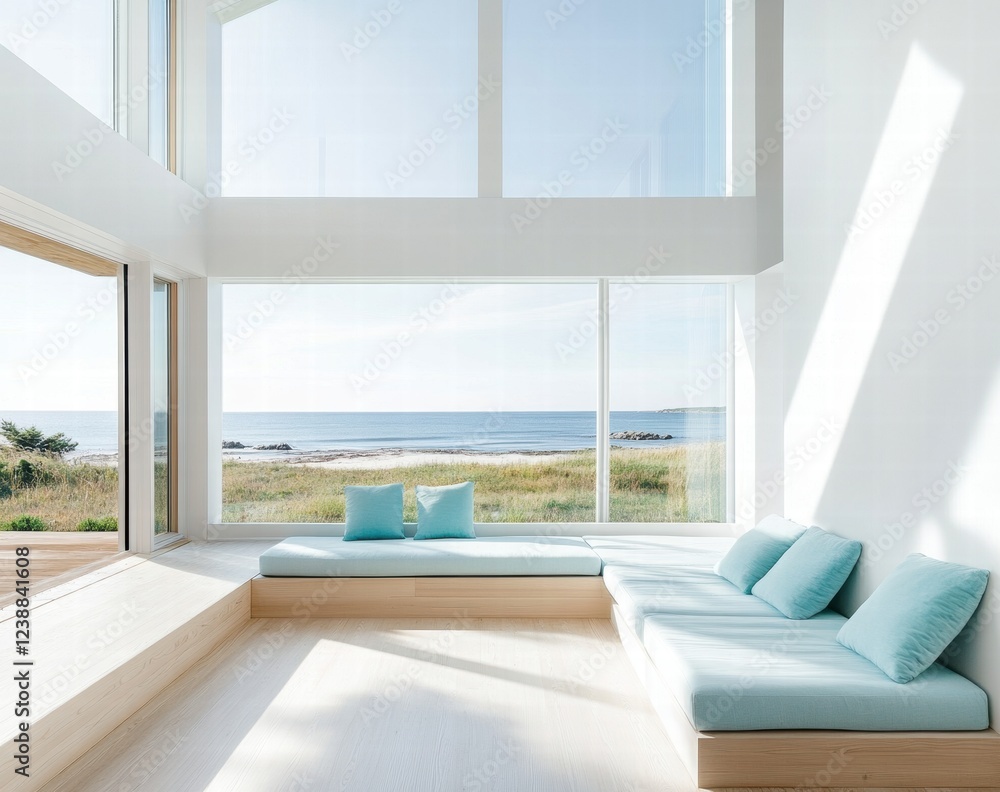 Fototapeta premium A large open living room with a view of the ocean