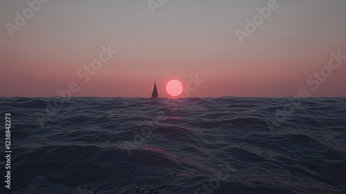 Capturing the Movement of Ocean Waves at Sunset with Sailboat in View