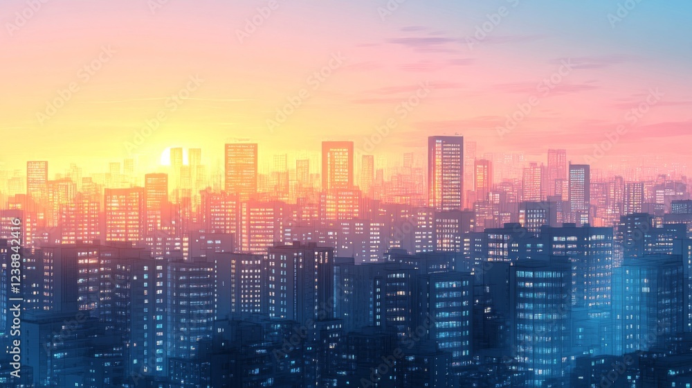 Fototapeta premium City Skyline at Sunset with Warm and Cool Colors