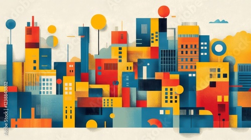 Colorful Geometric Cityscape Illustration