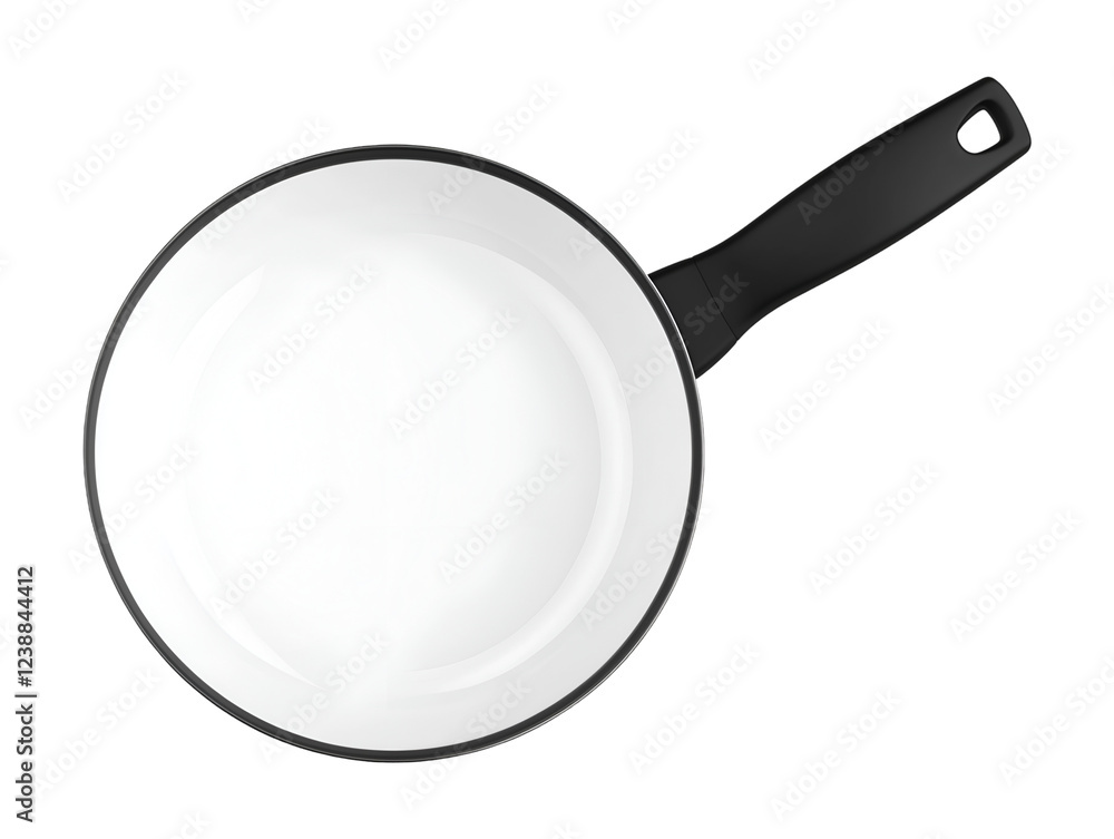 Empty non-stick frying pan with a black handle isolated on transparent background, PNG, cut out Empty non-stick frying pan with a black handle isolated on transparent background, PNG, cut out
