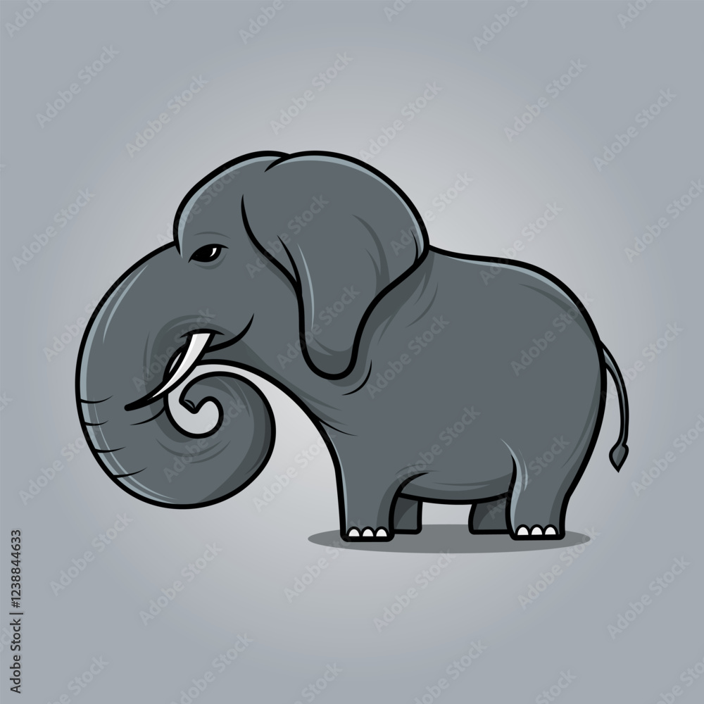 Naklejka premium Cute cartoon elephant with big trunk vector illustration graphic