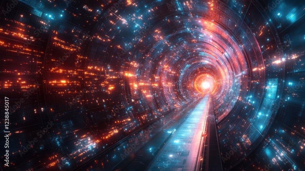Futuristic sci-fi tunnel with glowing lights and endless depth perspective Futuristic sci-fi tunnel with glowing lights and endless depth perspective