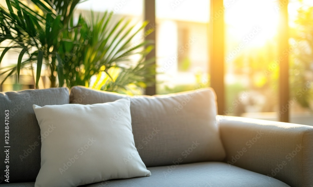 Fototapeta premium Sunlit Serenity: A Relaxing Moment on a Comfortable Sofa