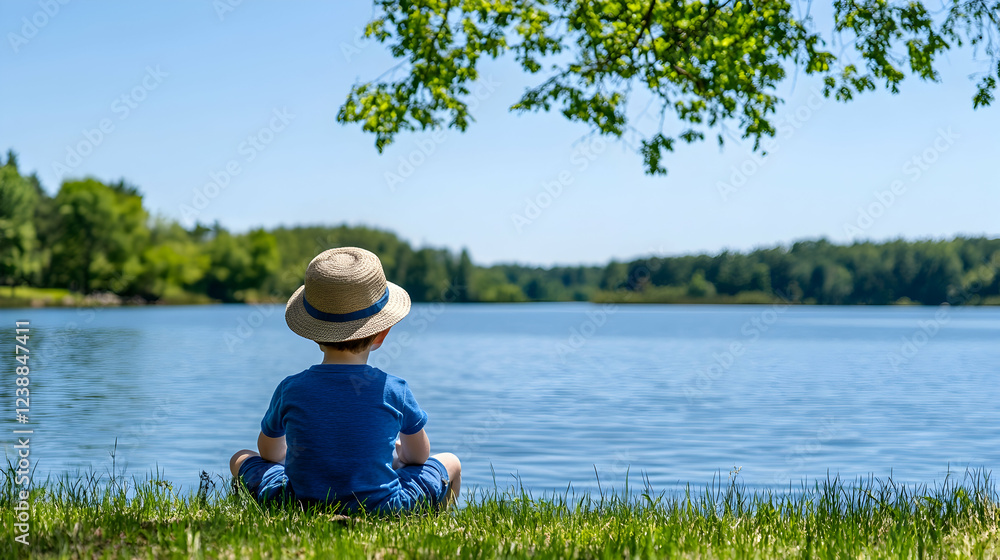 Child lake summer nature tranquility peace Child lake summer nature tranquility peace