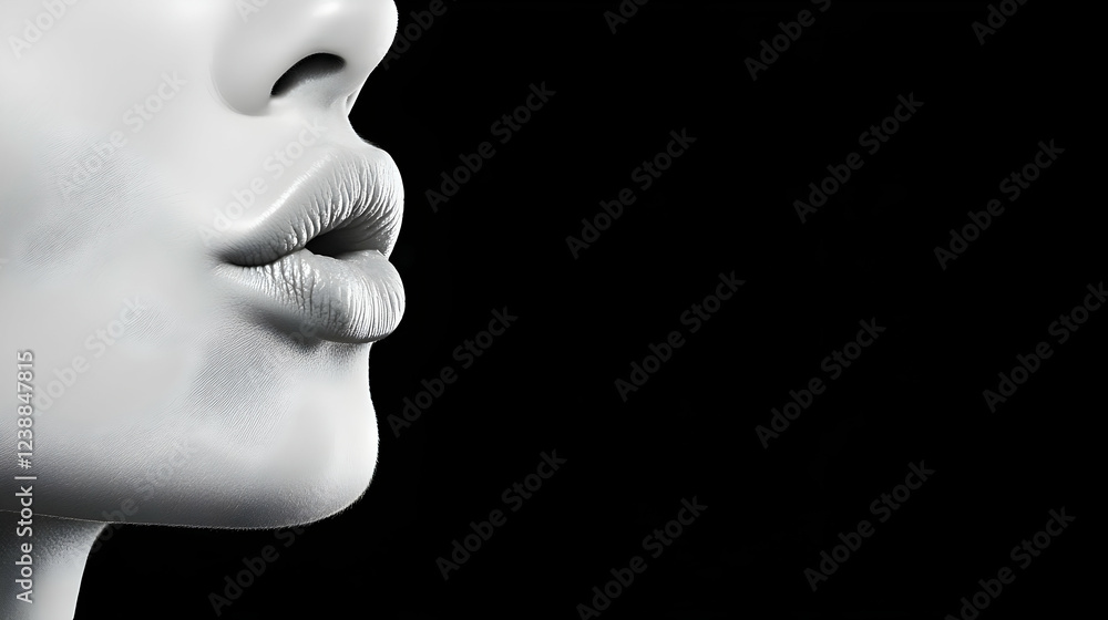 Close-up woman's lips, profile view, black background, beauty concept, cosmetic advertisement Close-up woman's lips, profile view, black background, beauty concept, cosmetic advertisement