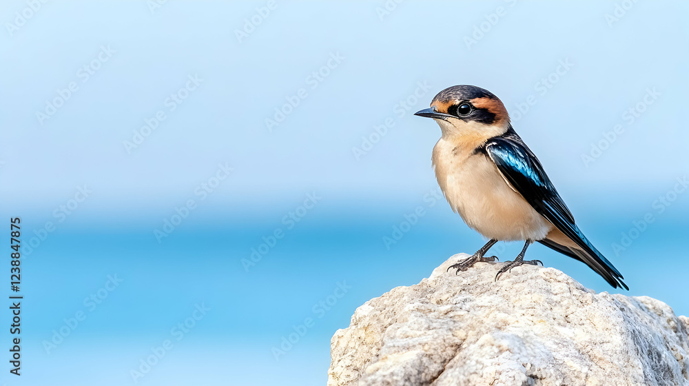 Coastal bird perched on rock, ocean background, wildlife photography, nature website Coastal bird perched on rock, ocean background, wildlife photography, nature website