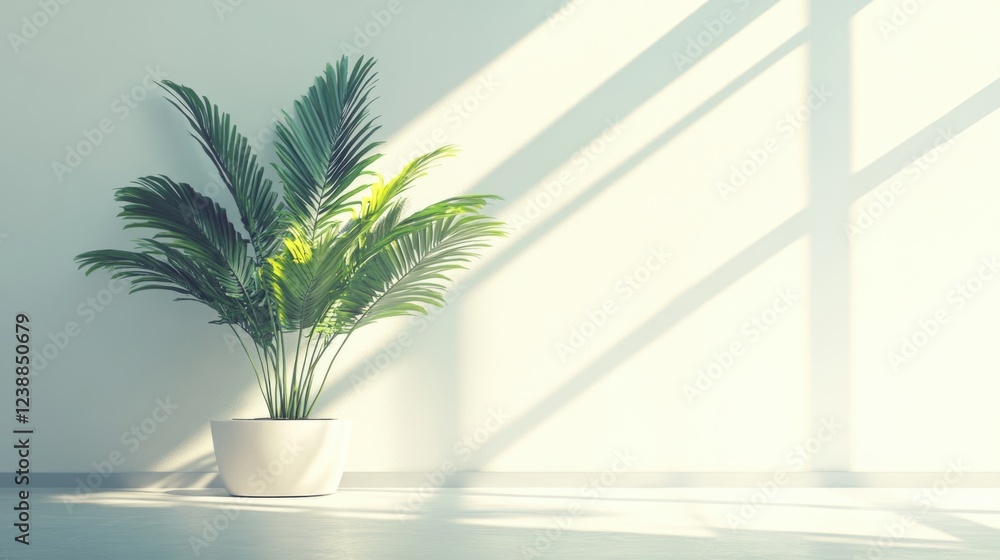white room with window and palm plant on the floor white room with window and palm plant on the floor
