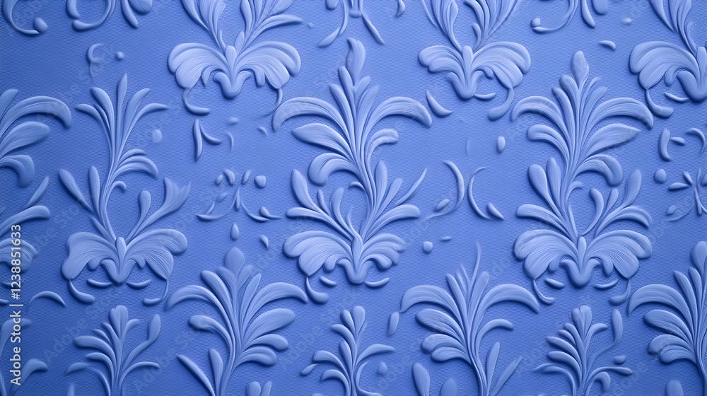 Embossed floral wall texture, blue pattern, elegant design, interior decor background Embossed floral wall texture, blue pattern, elegant design, interior decor background