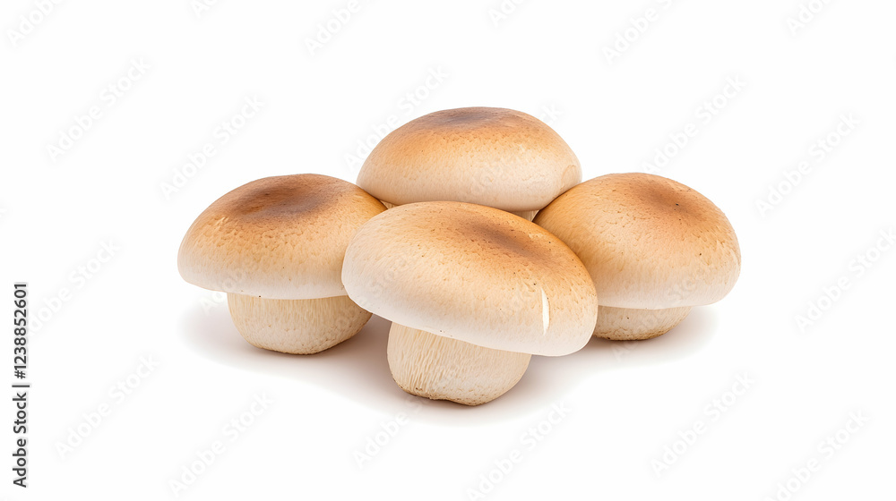 Four roasted mushrooms on white background, ideal for food blogs and cookbooks Four roasted mushrooms on white background, ideal for food blogs and cookbooks