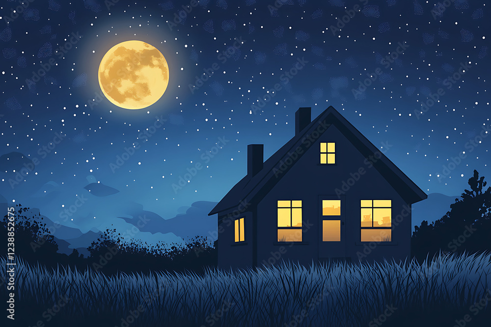 Fototapeta premium house at night, beautiful house building at night, beautiful house at night, magnificent house, beautiful house view at night, 3d rendering