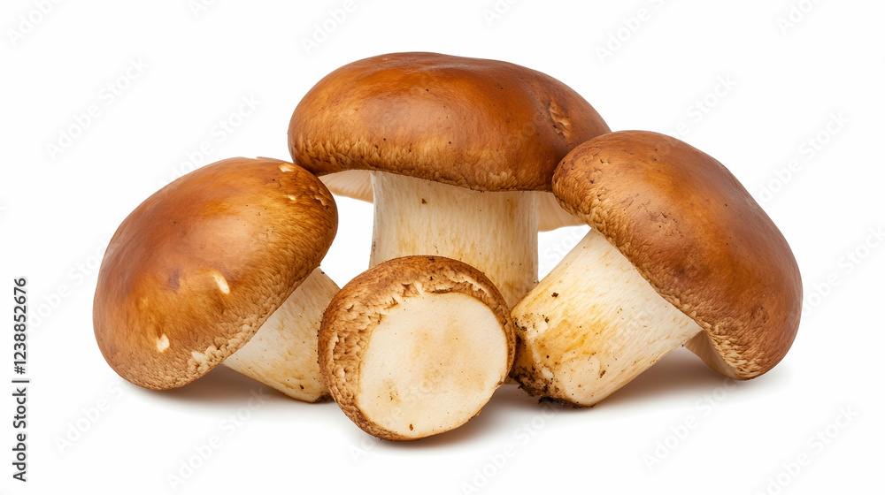 Fresh brown mushrooms on white background, ideal for cooking recipes or food blogs Fresh brown mushrooms on white background, ideal for cooking recipes or food blogs