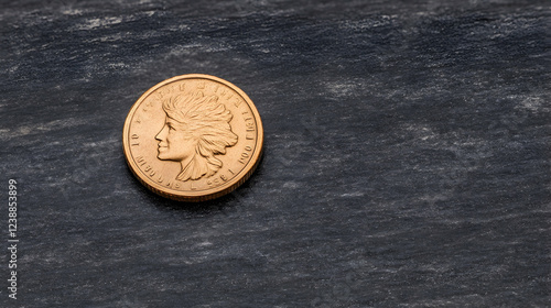 Gold coin on dark surface, close-up view.  Finance, investment, wealth concept