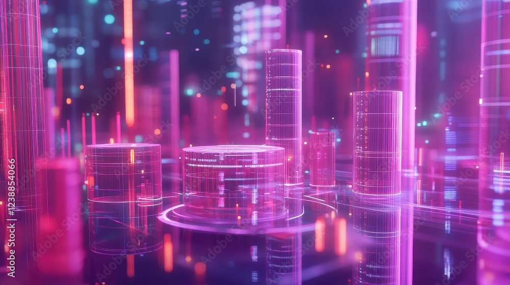 Fototapeta premium Economic trends, floating holographic statistics, 3D illustration