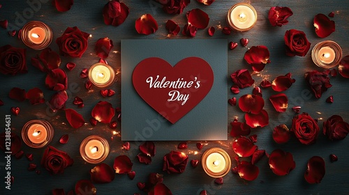 Glowing Red Glass Heart on Fiery Liquid Surface Abstract Romantic Art Luxury Valentine Surreal Love Themed Backgrounds Elegant Romantic Dinner Table with Red and White Floral Arrangement Romantic