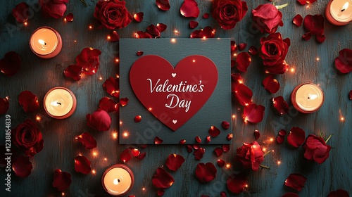 Glowing Red Glass Heart on Fiery Liquid Surface Abstract Romantic Art Luxury Valentine Surreal Love Themed Backgrounds Elegant Romantic Dinner Table with Red and White Floral Arrangement Romantic