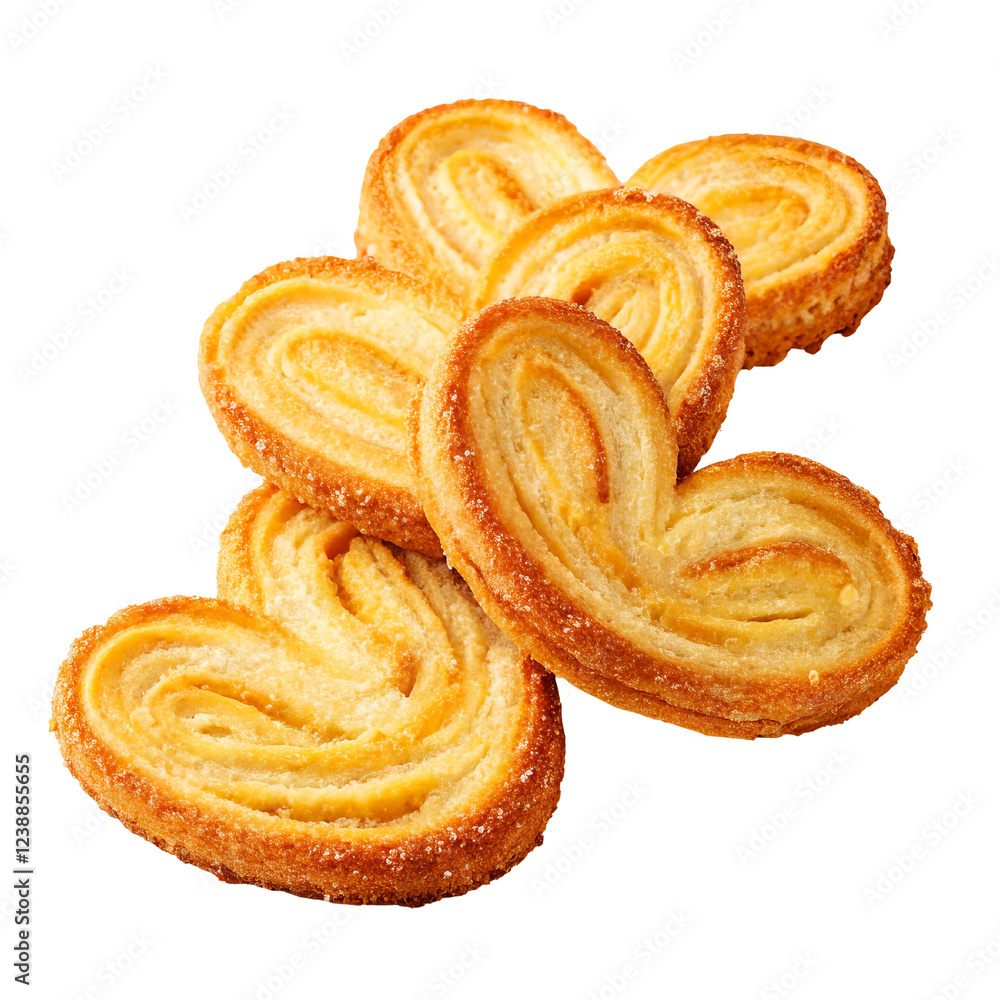 Crispy Golden Palmiers with Flaky Layers on White Background Ready for Tasty Indulgence Crispy Golden Palmiers with Flaky Layers on White Background Ready for Tasty Indulgence