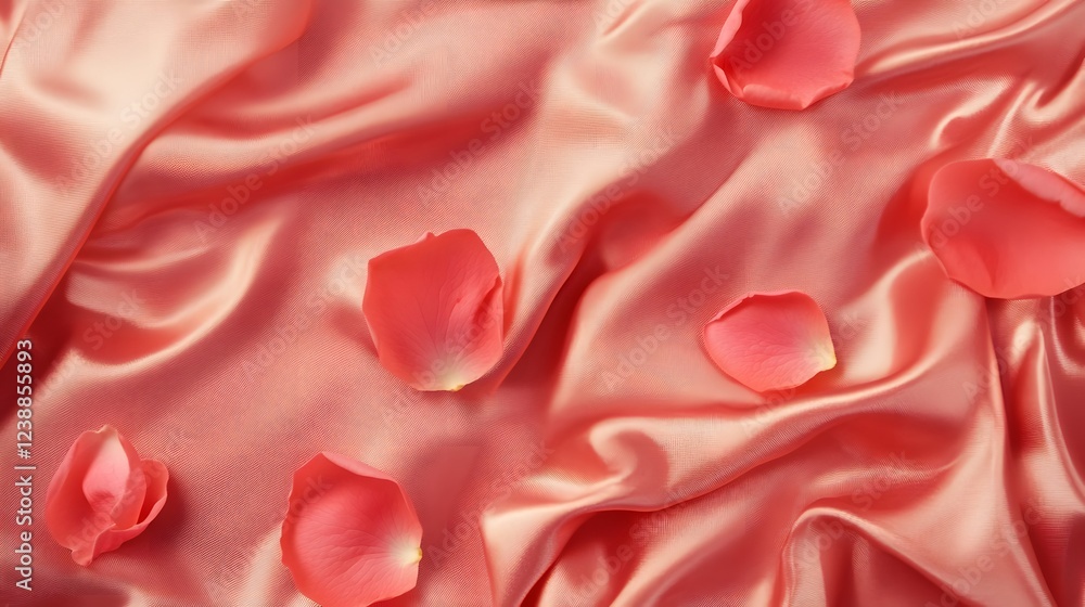 Obraz premium Soft Coral Silk Fabric with Delicate Rose Petals Arrangement