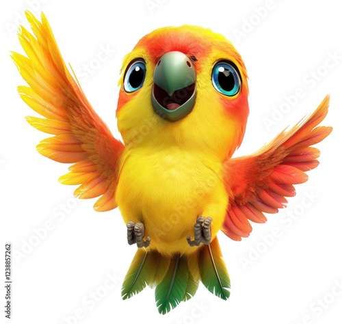 Fototapeta Naklejka Na Ścianę i Meble -  PNG Cartoon background white Birds are flying Baby Parrot.