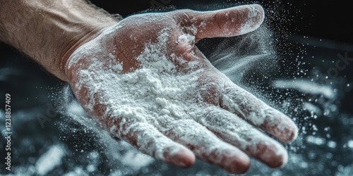 Enhancing performance: a male athlete applying grip powder.