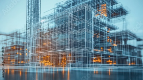 Wallpaper Mural A digital rendering of a construction site, showcasing a wireframe structure with glowing elements, emphasizing modern architecture and design technology. Torontodigital.ca
