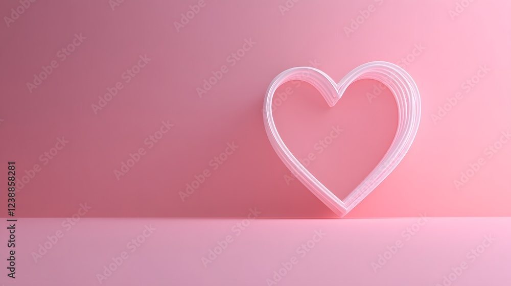 Pastel Pink Heart With Soft Shadows Against Minimalist Background Pastel Pink Heart With Soft Shadows Against Minimalist Background