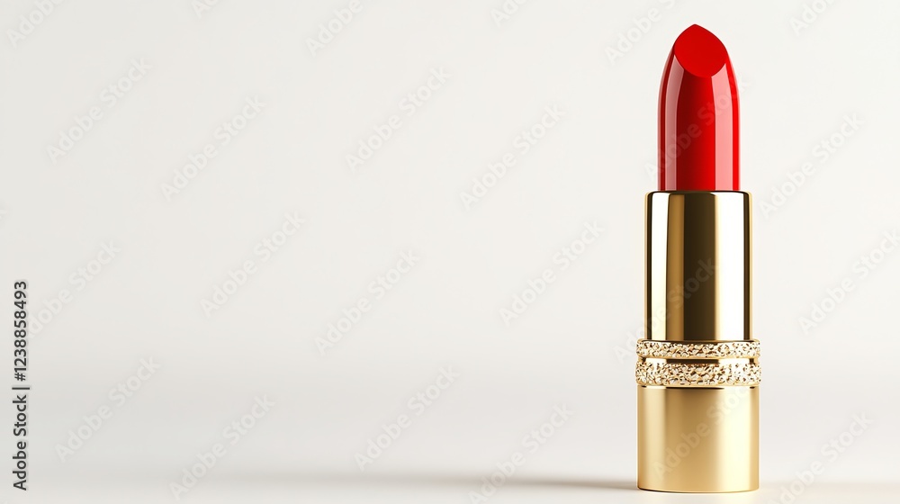 A luxurious red lipstick in a gold casing, elegantly displayed against a minimalistic background, showcasing its vibrant color and chic design. A luxurious red lipstick in a gold casing, elegantly displayed against a minimalistic background, showcasing its vibrant color and chic design.