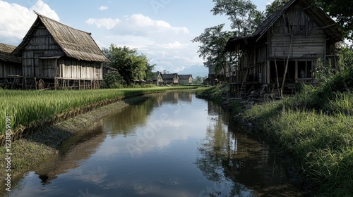 Serene reflections of rural thai life nakhon sawan landscape photography tranquil environment wide angle view nature beauty photo