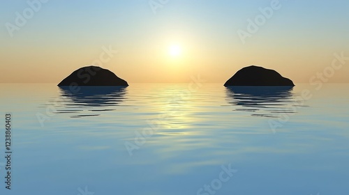 The Dual Nature of Light Showcased in a Serene Sunset Over Calm Waters photo