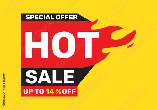 14 Percentage off HOT SALE on a bright yellow background vector illustration.