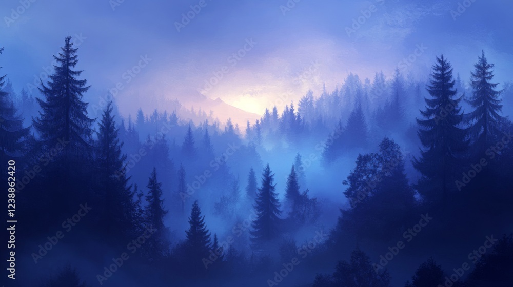 Blue Twilight Forest Landscape Blue Twilight Forest Landscape