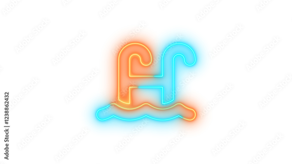 Neon water ladder icon brown cyan color glowing with transparent background