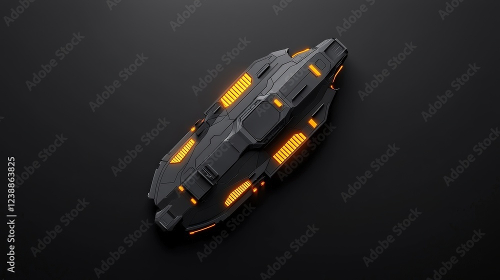 Futuristic Sci-Fi Spacecraft with Neon Accents on Dark Background Futuristic Sci-Fi Spacecraft with Neon Accents on Dark Background