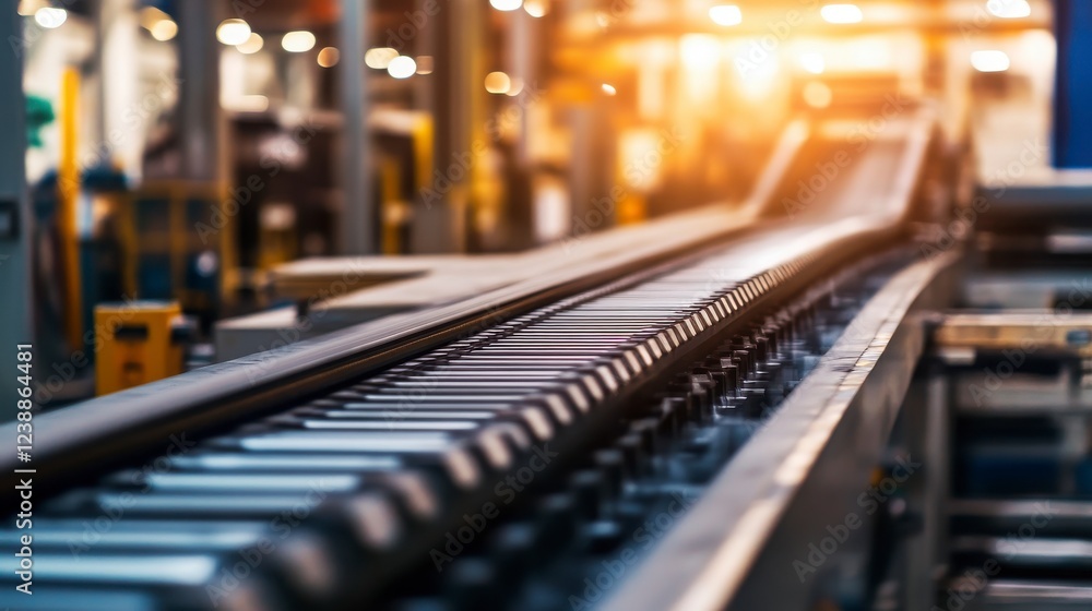 Industrial Conveyor Belt System in a Factory Setting Industrial Conveyor Belt System in a Factory Setting
