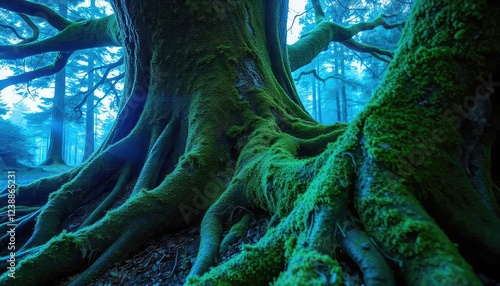 tree in the forest covered with fungi photo