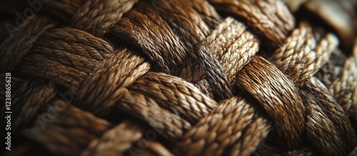 Close-up of woven natural fibers with rich brown tones showcasing texture and intricate patterns suitable for backgrounds Copy Space photo