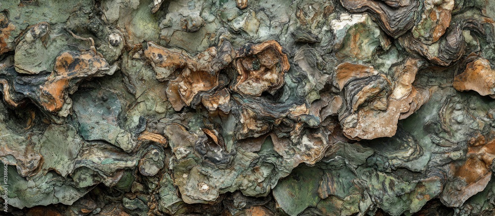 Obraz premium Textured surface of weathered bark with earthy tones and intricate patterns suitable for background or design projects Copy Space