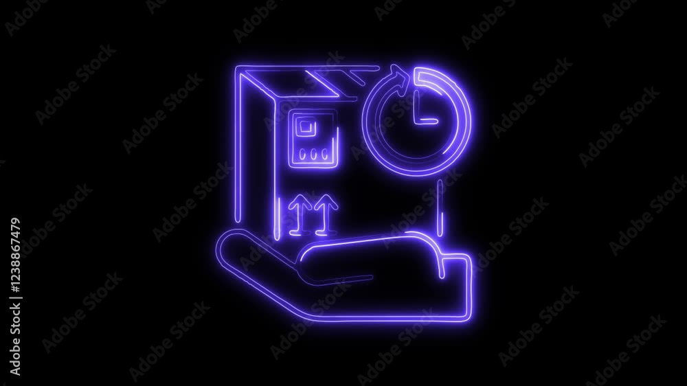 Glowing neon delivery Delay icon isolated on black background. HD Video motion graphic animation Glowing neon delivery Delay icon isolated on black background. HD Video motion graphic animation