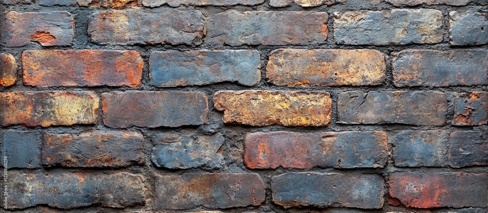 Fototapeta premium Old weathered brick wall with varying colors and textures suitable for background or surface design Copy Space