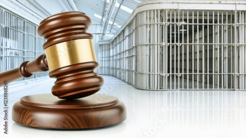 Gavel and Prison Bars Representing Justice, Law, Crime, Punishment, and Legal System in a Correctional Facility