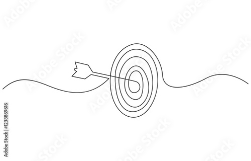 One Continuous Line Drawing of Goals Icon. Single Line Vector Illustration, Continuous one line drawing of target icon. abstract line art illustration of archery target symbol.