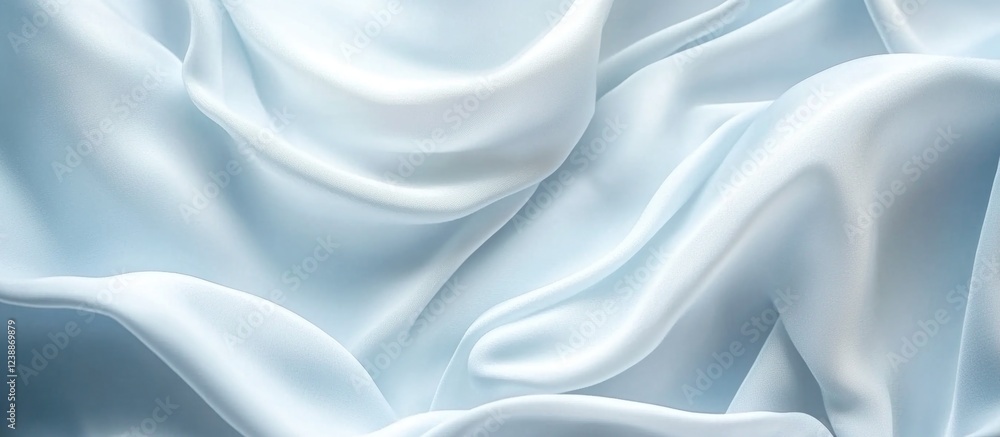Fototapeta premium Blue satin fabric background with smooth texture and flowing drapes for design applications Copy Space