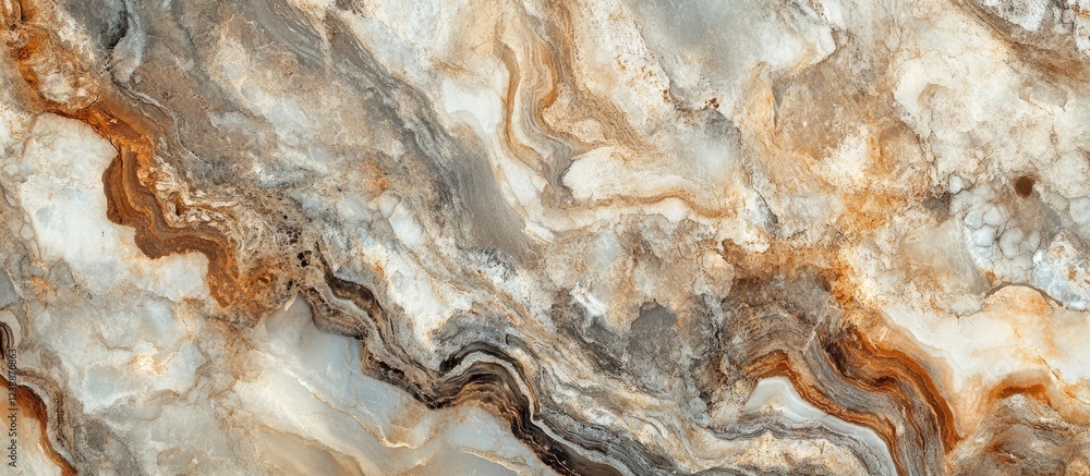 Fototapeta premium Brown and white marble texture background with wavy lines natural patterns and copy space