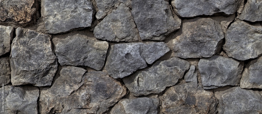 Textured stone wall background with irregularly shaped gray rocks arranged in a staggered pattern. Copy Space. Textured stone wall background with irregularly shaped gray rocks arranged in a staggered pattern. Copy Space.